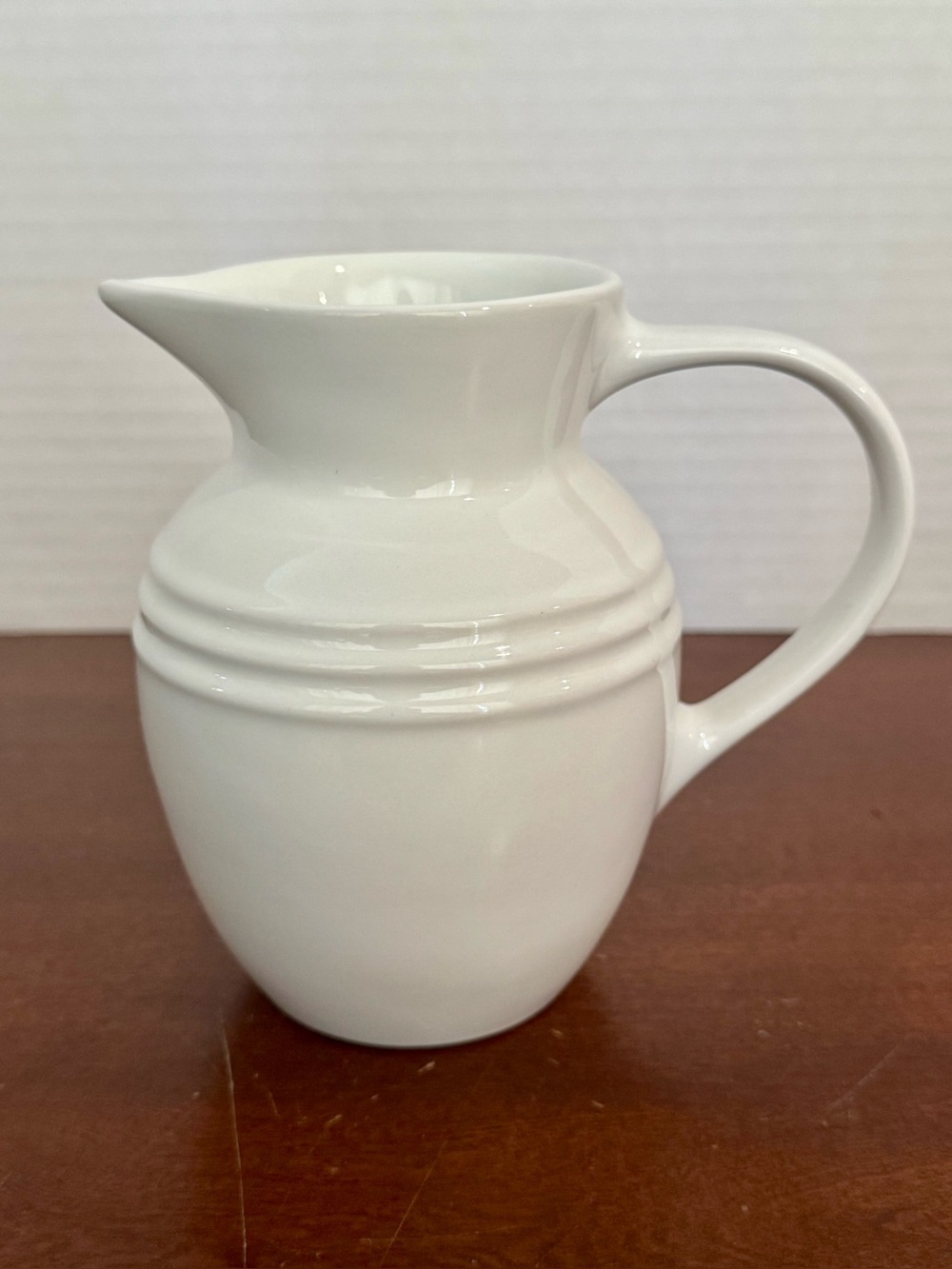 Le Creuset NEW White Ceramic Pitcher with Simple Ribbed Detail 16oz